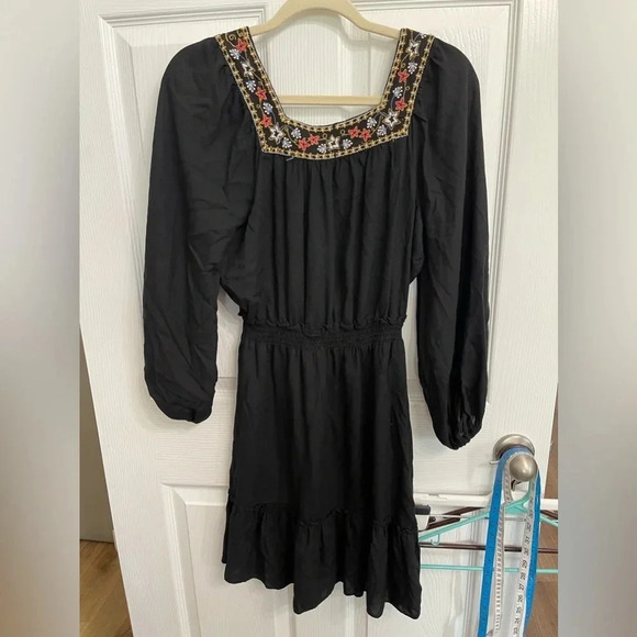 Max Studio Boho Romantic Peasant Square Neck Embroidered Dress XS Long Sleeve - Picture 6 of 7
